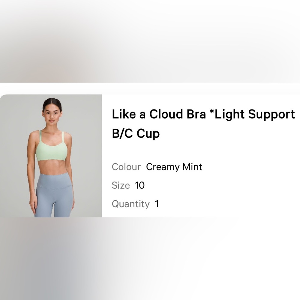 Lulu Lemon like a cloud bra color in creamy mint